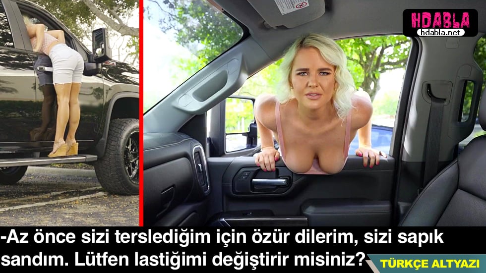 Otoparkta lastiği patlayan evli kadına yardım ediyor